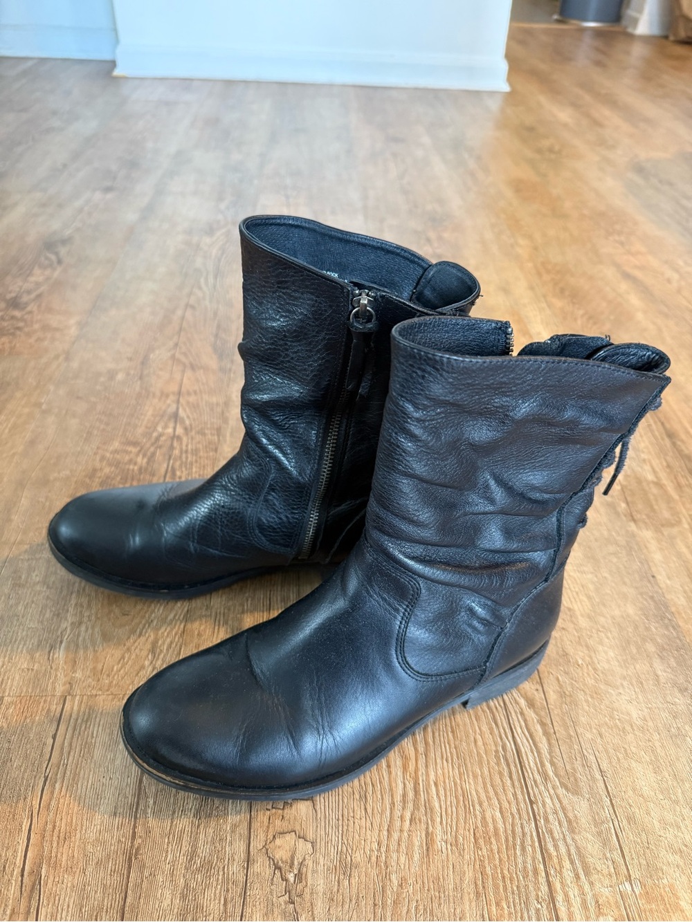 Sofft Black Leather Lace-Up Mid-Calf Boots